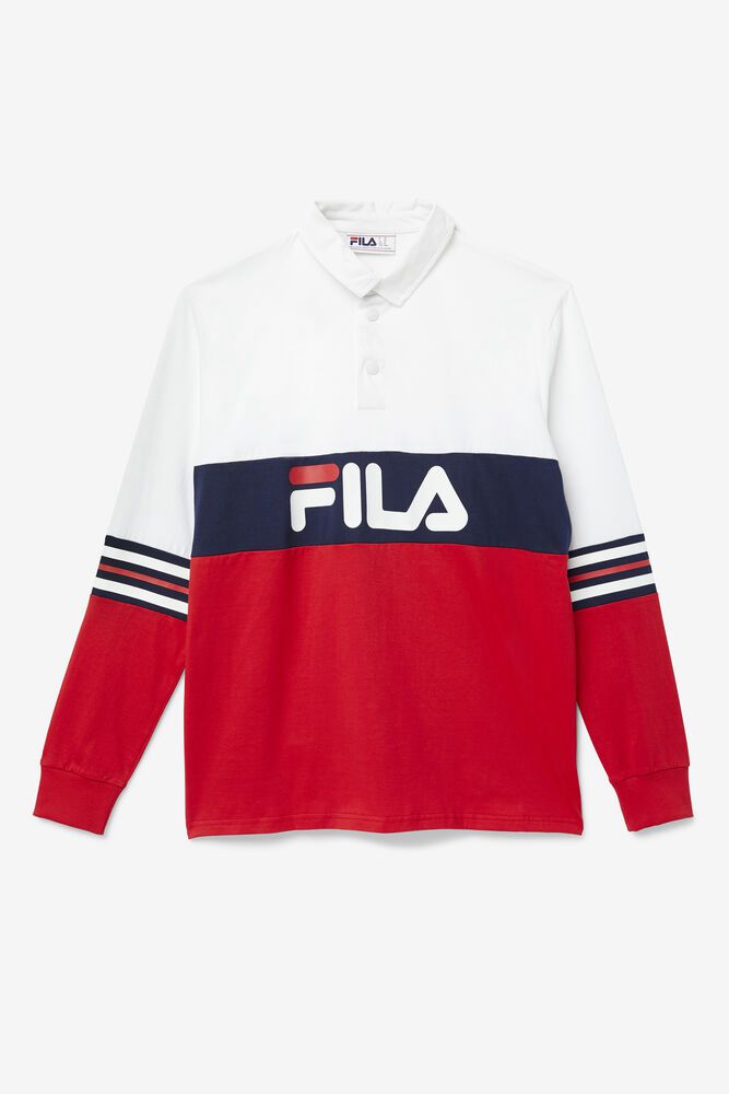 Fila Polo Herre Hvite/Rød/Marineblå Syd Lenge Sleeve 284791-XIL